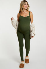 Olive Ribbed Sleeveless Maternity Jumpsuit