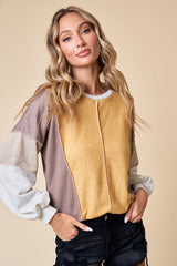 Mustard Taupe Color Block Sweatshirt