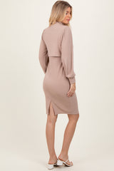 Taupe Rib Knit Mock Neck Nursing Dress