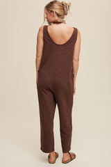 Brown Scoop Neck Sleeveless Jumpsuit