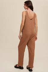 Camel Scoop Neck Sleeveless Jumpsuit