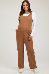 Camel Scoop Neck Sleeveless Maternity Jumpsuit