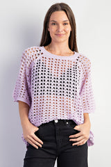 Lavender Fishnet Knit Maternity Top