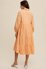 Peach Tiered Collared Midi Dress