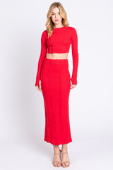 Red Exposed Seams Top and Skirt Maternity Set