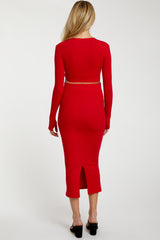 Red Exposed Seams Top and Skirt Maternity Set