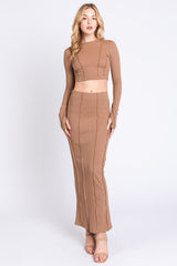 Mocha Exposed Seams Top and Skirt Maternity Set