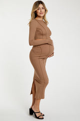 Mocha Exposed Seams Top and Skirt Maternity Set