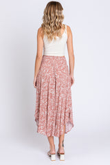 Mauve Floral Smocked Waist Midi Skirt