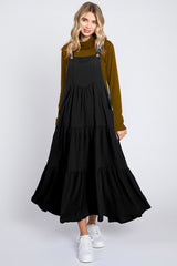 Black Button Sling Tiered Maternity Midi Dress