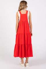 Red Button Sling Tiered Midi Dress