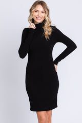 Black Ribbed Mock Neck Maternity Dress