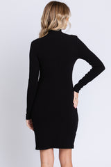 Black Ribbed Mock Neck Dress