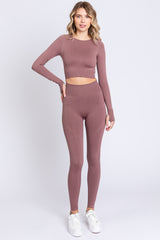 Taupe Cropped Long Sleeve Active Set