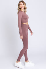 Taupe Cropped Long Sleeve Active Set