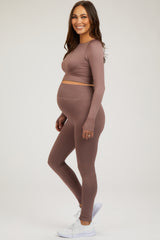 Taupe Cropped Long Sleeve Maternity Active Set