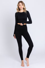 Black Cropped Long Sleeve Maternity Active Set