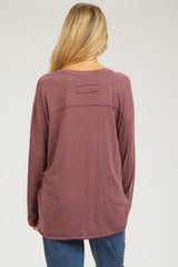 Burgundy Mineral Wash Front Pocket Long Sleeve Maternity Top