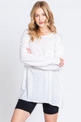 White Mineral Wash Front Pocket Long Sleeve Maternity Top