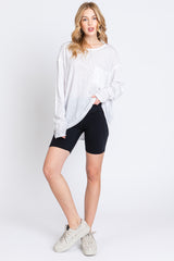 White Mineral Wash Front Pocket Long Sleeve Top