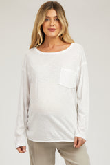 White Mineral Wash Front Pocket Long Sleeve Maternity Top