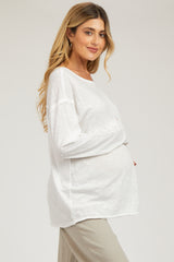 White Mineral Wash Front Pocket Long Sleeve Maternity Top