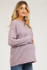 Mauve Mineral Wash Front Pocket Long Sleeve Maternity Top