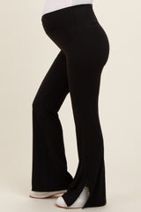 Black Crossover Waist Maternity Flared Leggings