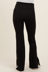 Black Crossover Waist Maternity Flared Leggings