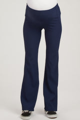 Navy Blue Ribbed Maternity Flared Leggings