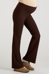 Brown Ribbed Maternity Flared Leggings