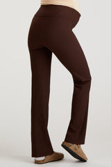 Brown Ribbed Maternity Flared Leggings