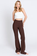 Brown Ribbed Maternity Flared Leggings