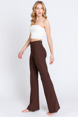 Brown Ribbed Flared Leggings