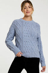 Blue Cable Knit Maternity Sweater