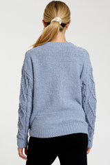 Blue Cable Knit Maternity Sweater