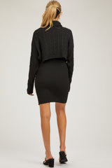 Black Cable Knit Crop Sweater Maternity Dress Set