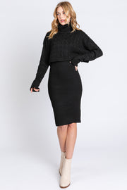 Black Cable Knit Crop Sweater Dress Set