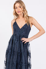 Navy Floral Lace Overlay Maxi Dress