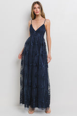 Navy Floral Lace Overlay Maternity Maxi Dress