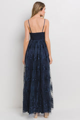 Navy Floral Lace Overlay Maxi Dress