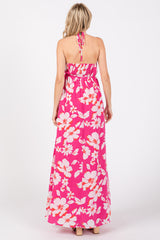 Fuchsia Floral Halter Neck Maxi Dress