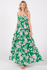 Green Floral Halter Neck Maternity Maxi Dress