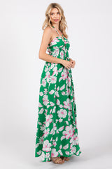 Green Floral Halter Neck Maxi Dress