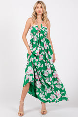 Green Floral Halter Neck Maxi Dress