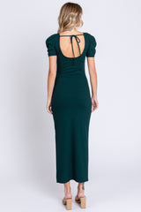 Hunter Green Ribbed Square Neck Side Slit Dress