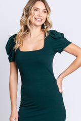 Hunter Green Ribbed Square Neck Side Slit Dress