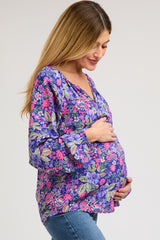 Purple Floral Long Sleeve Maternity Blouse