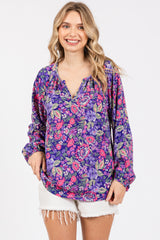 Purple Floral Long Sleeve Blouse