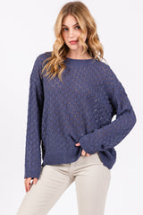 Navy Diamond Open Knit Top